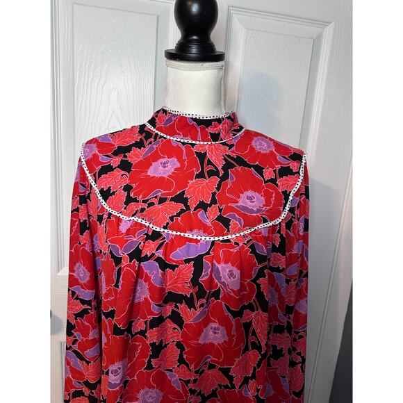 Who What Wear women's Shirt Floral Red Poppy Pattern Long Sleeves XXL - Picture 2 of 4